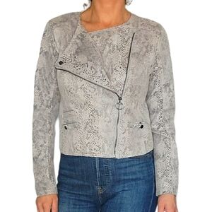 Haute Monde Moto Asymmetrical Snakeskin Jacket Size Large Grey